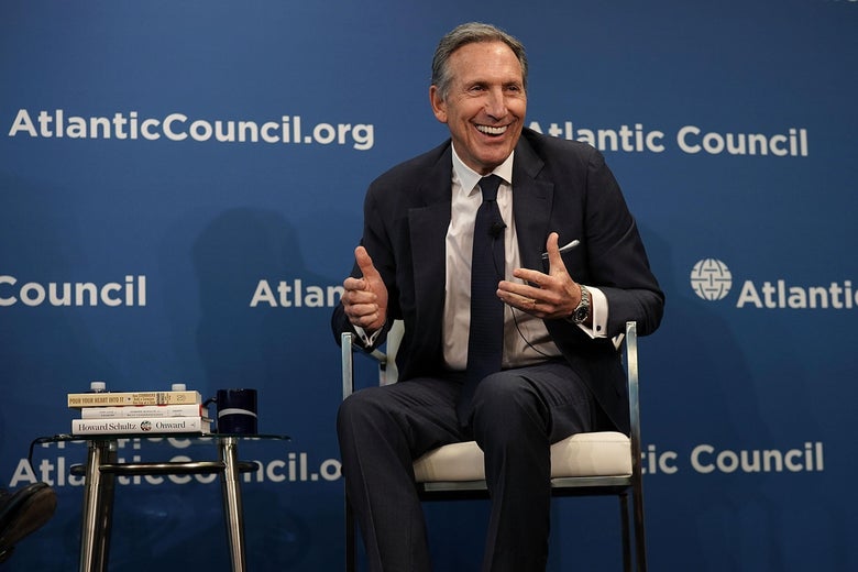 WASHINGTON, DC - MAY 10: Executive Chairman of Starbucks Corporation Howard Schultz participates in a discussion at the Atlantic Council May 10, 2018 in Washington, DC. The Atlantic Council held a discussion on 'The Role of a Global Public Company.' (Photo by Alex Wong/Getty Images)
